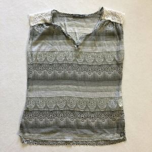 prAna Iliana Gray Organic Cotton Silk Crochet Lace Sleeveless V-Neck Tank Top XS